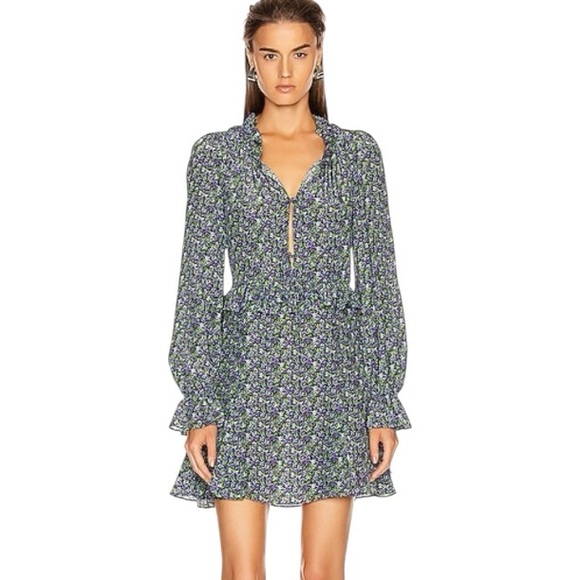 les reveries Dresses & Skirts - Les Reveries Ruffle Picnic Mini Floral 100% Silk Dress in Ditsy Purple Pansies
